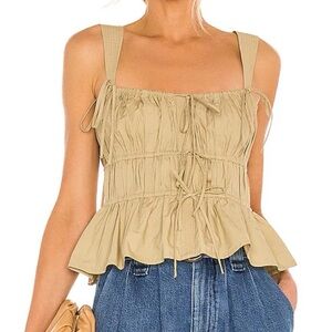 Ulla Johnson Lulu smocked cotton tank top in khaki beige